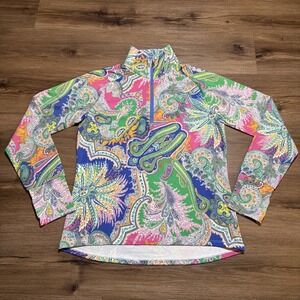 Ralph Lauren‎ X Golf Pullover LARGE Pink Green Paisley Zip Mock Neck Long Sleeve